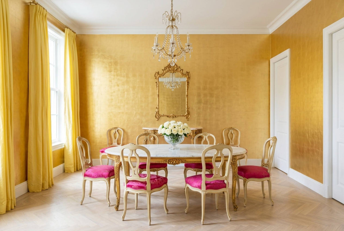 SM01 Classic Gold — Metallic Leaf Solid Color Wallpaper, Room Scene