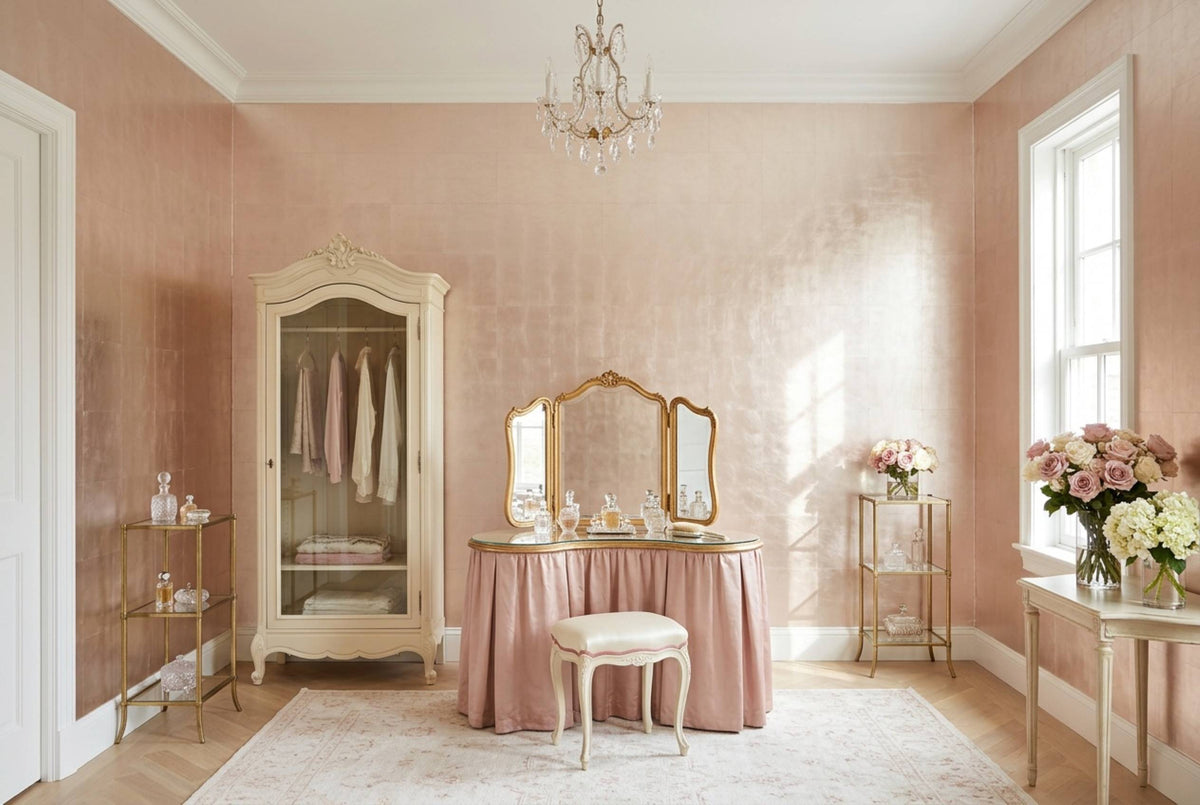 SM06 Nude Champagne — Metallic Leaf Solid Color Wallpaper, Room Scene