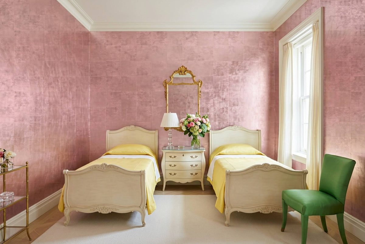 SM10 Sunset Rouge — Metallic Leaf Solid Color Wallpaper, Room Scene