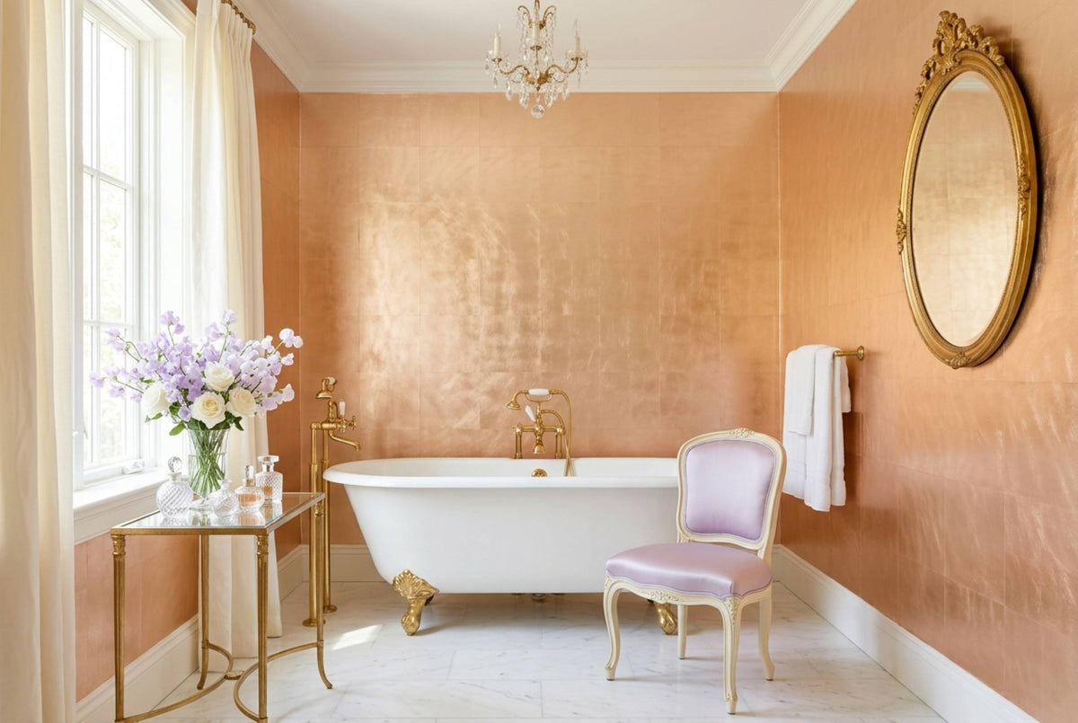SM21 Peach Gold — Metallic Leaf Solid Color Wallpaper, Room Scene