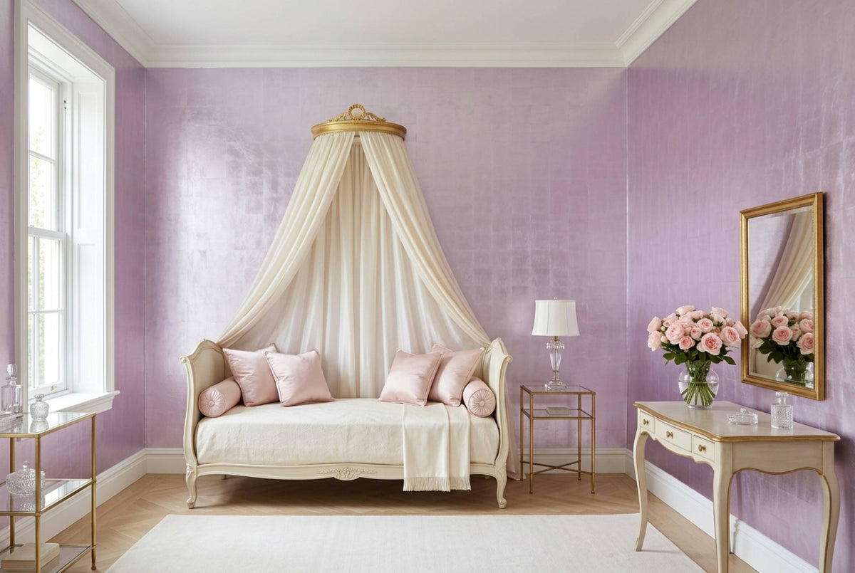 SM24 Lilac — Metallic Leaf Solid Color Wallpaper, Room Scene