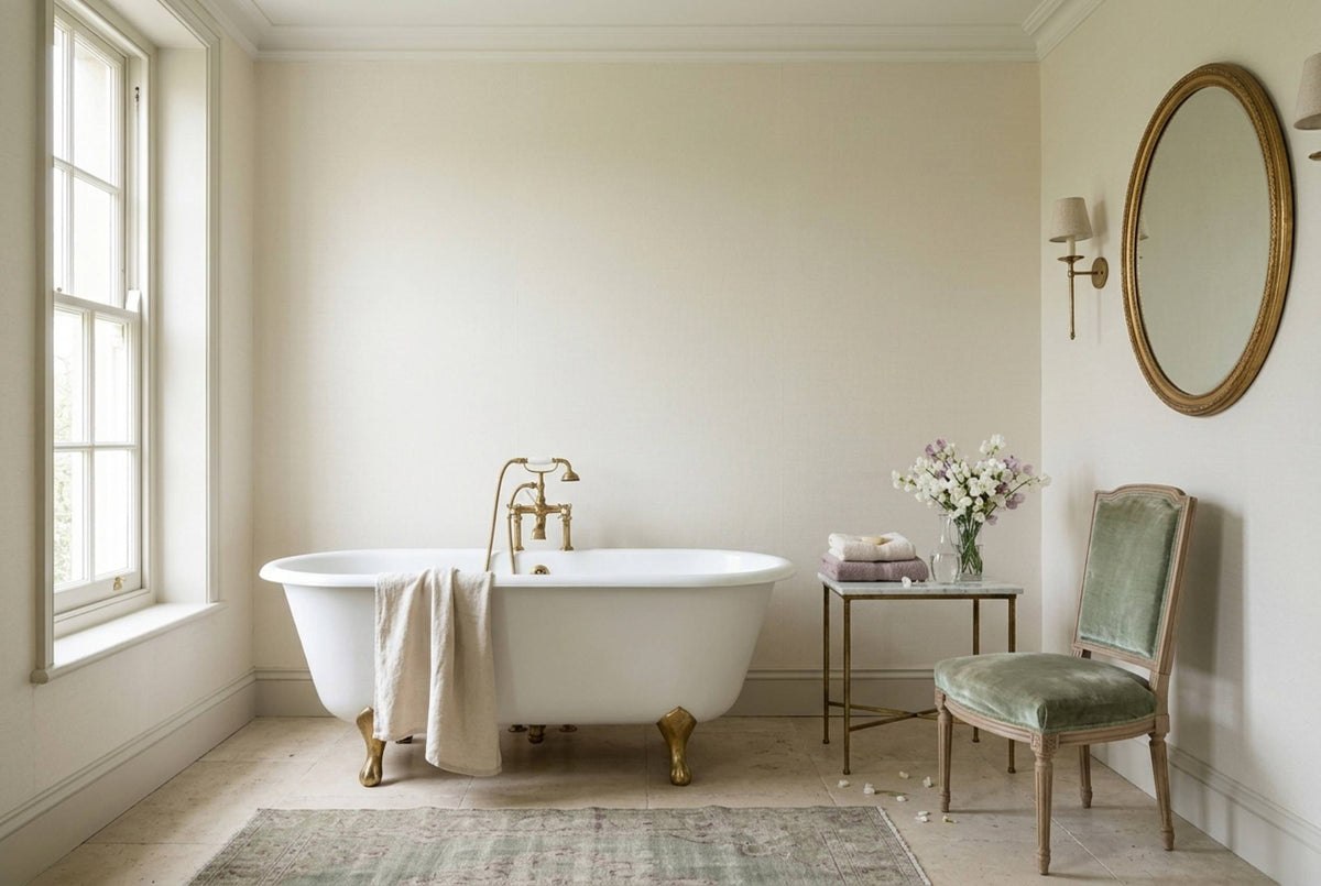 SS01 Ivory White — Silk-Finish Solid Color Wallpaper, Room Scene