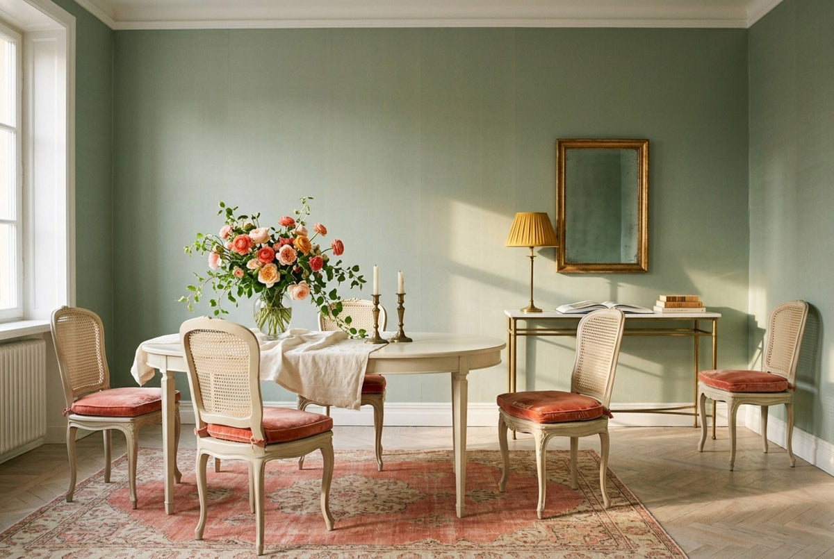SS07 Sage Green — Silk-Finish Solid Color Wallpaper, Room Scene