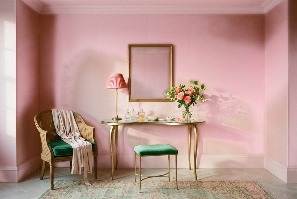SS08 Peony Blush — Silk-Finish Solid Color Wallpaper, Room Scene