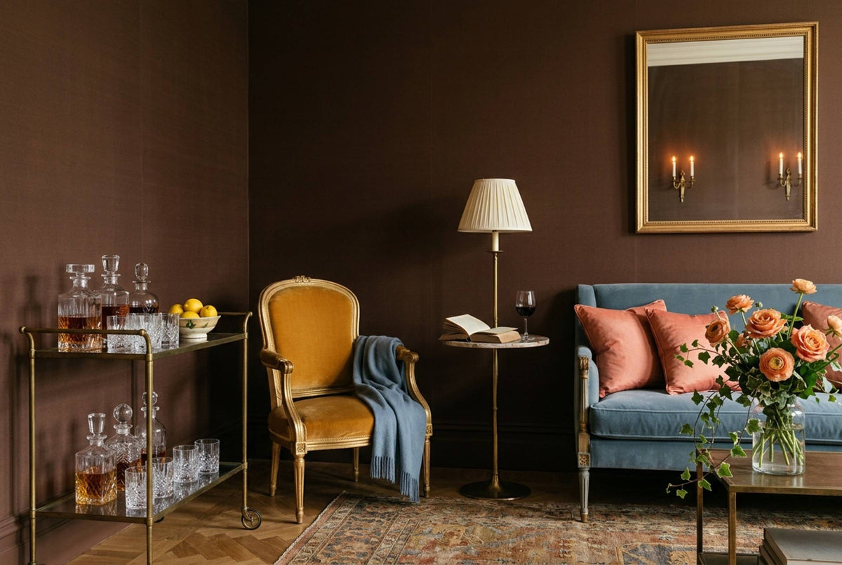 SS09 Chocolate Brown — Silk-Finish Solid Color Wallpaper, Room Scene