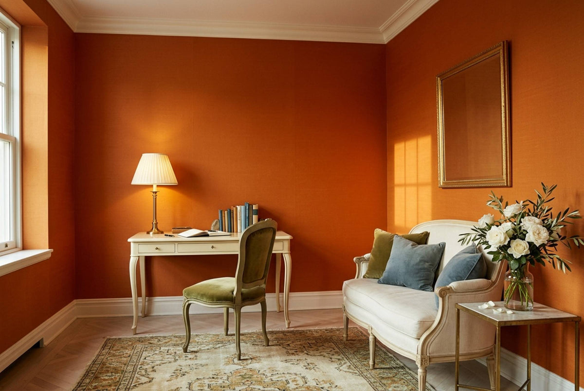 SS10 Burnt Amber — Silk-Finish Solid Color Wallpaper, Room Scene