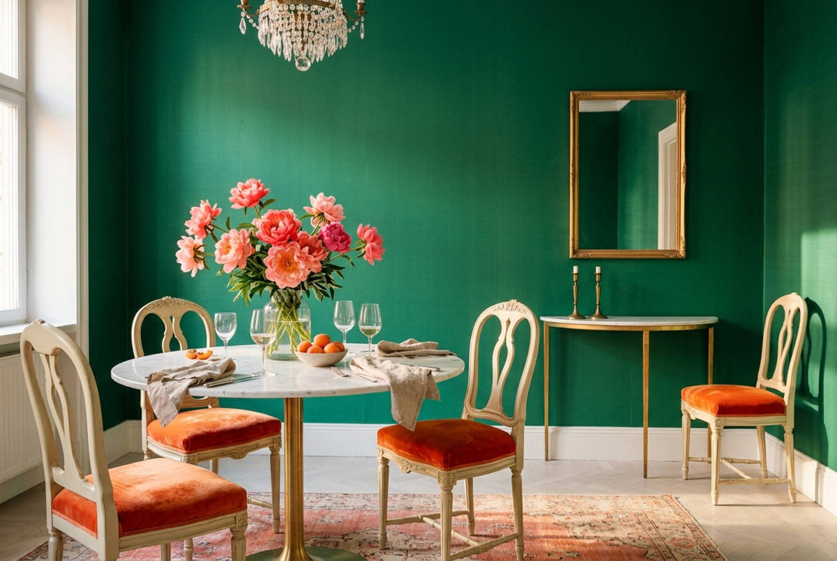 SS12 Elegant Green — Silk-Finish Solid Color Wallpaper, Room Scene