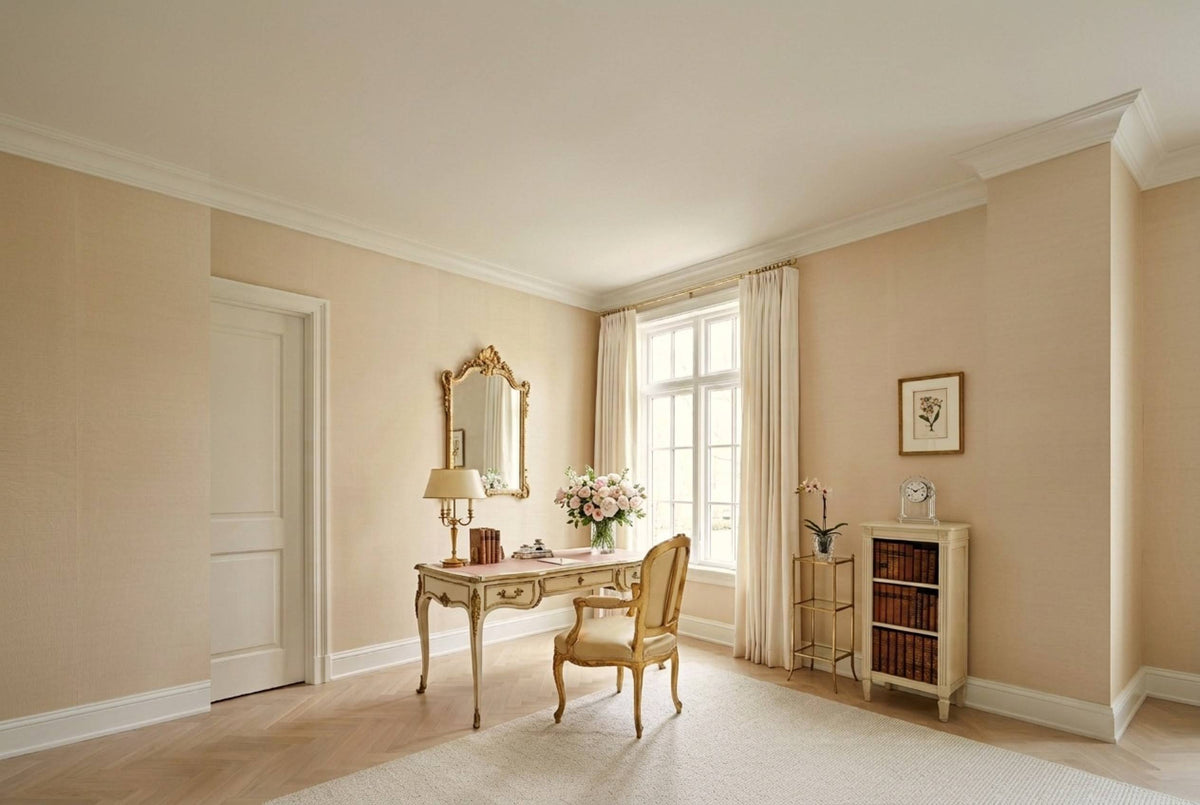 SS13 Oat — Silk-Finish Solid Color Wallpaper, Room Scene