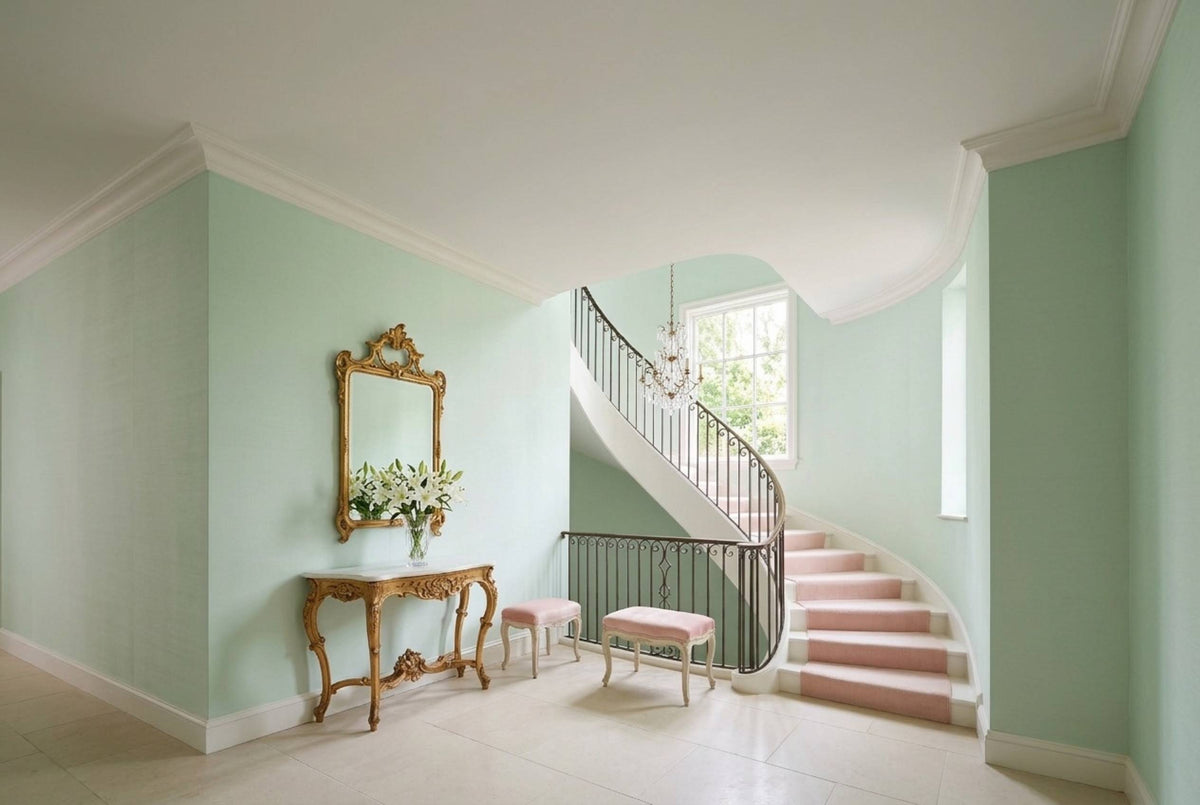SS17 Mint — Silk-Finish Solid Color Wallpaper, Room Scene