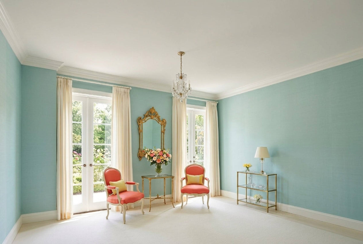 SS18 Duck Egg — Silk-Finish Solid Color Wallpaper, Room Scene