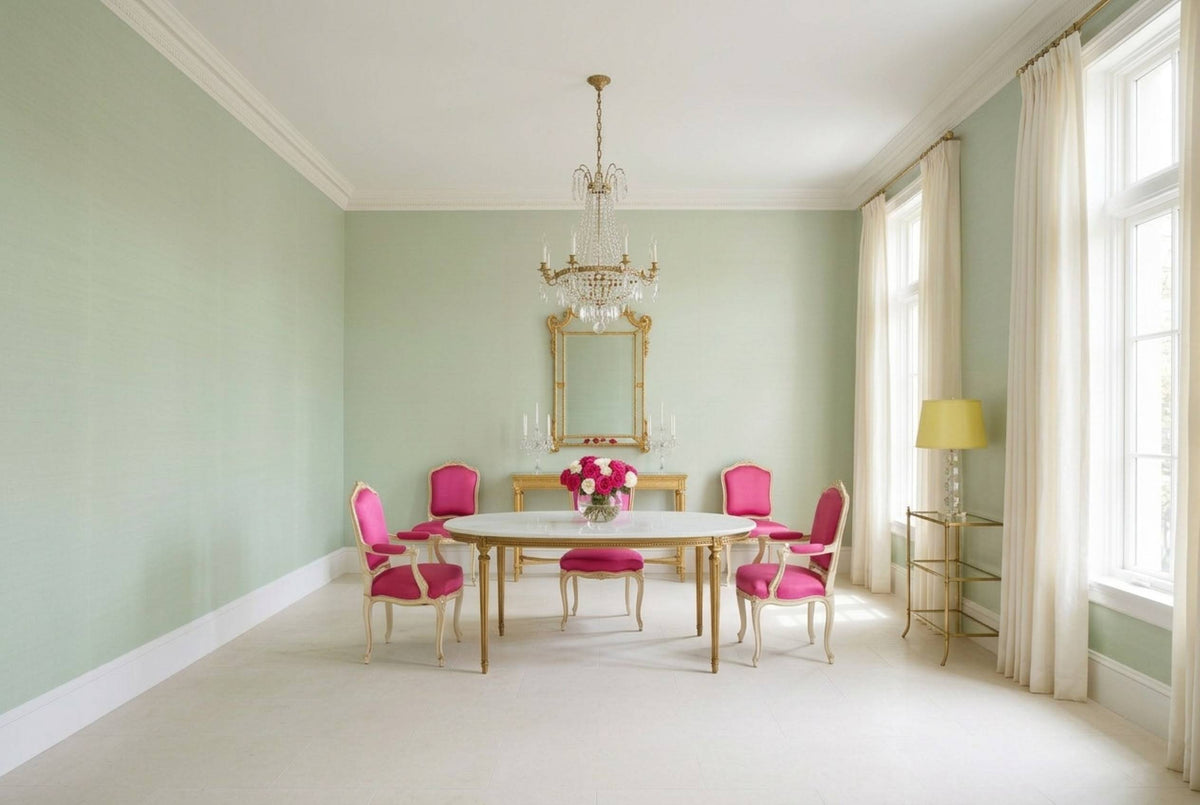 SS20 Pale Sage — Silk-Finish Solid Color Wallpaper, Room Scene