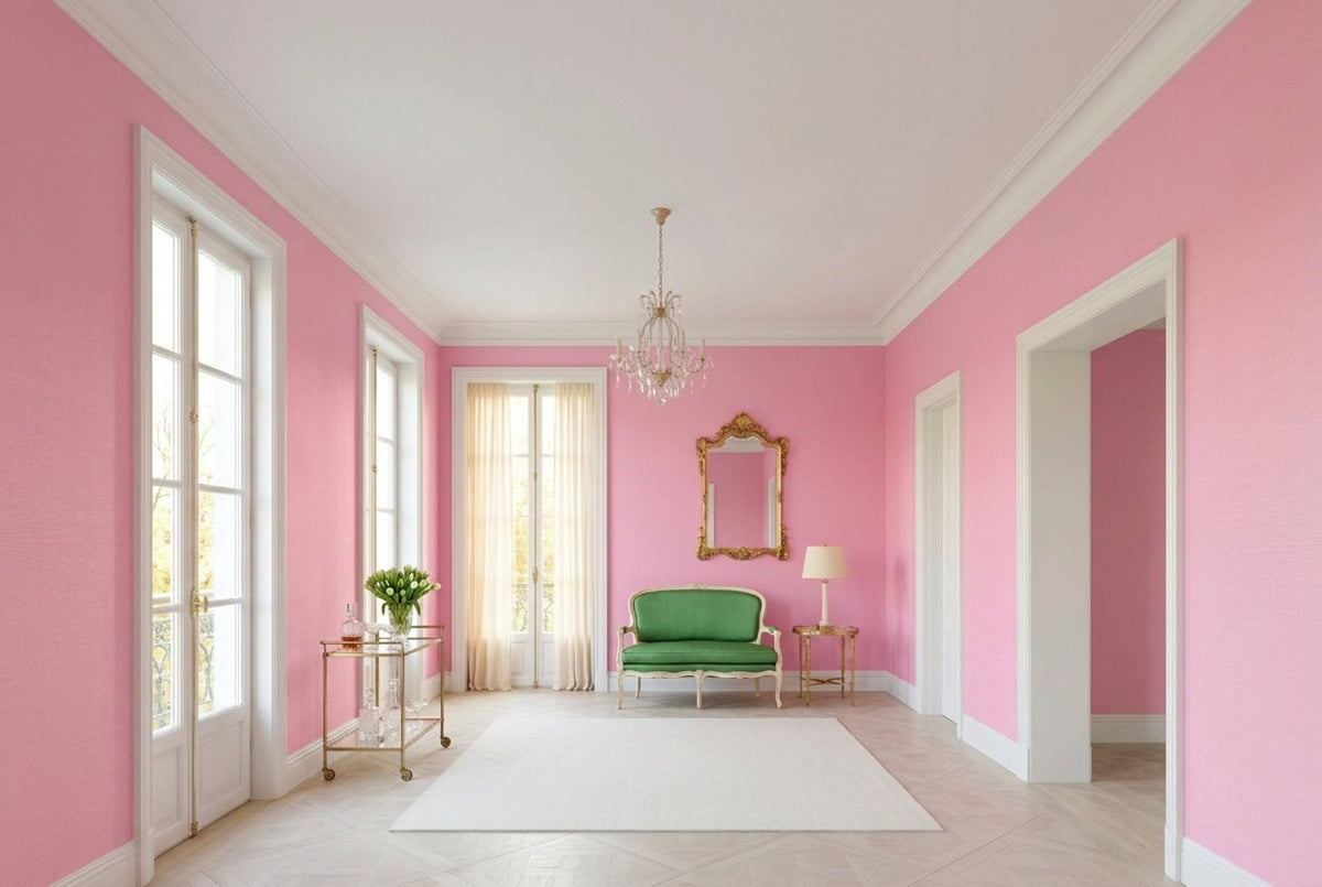 SS23 Candy Pink — Silk-Finish Solid Color Wallpaper, Room Scene