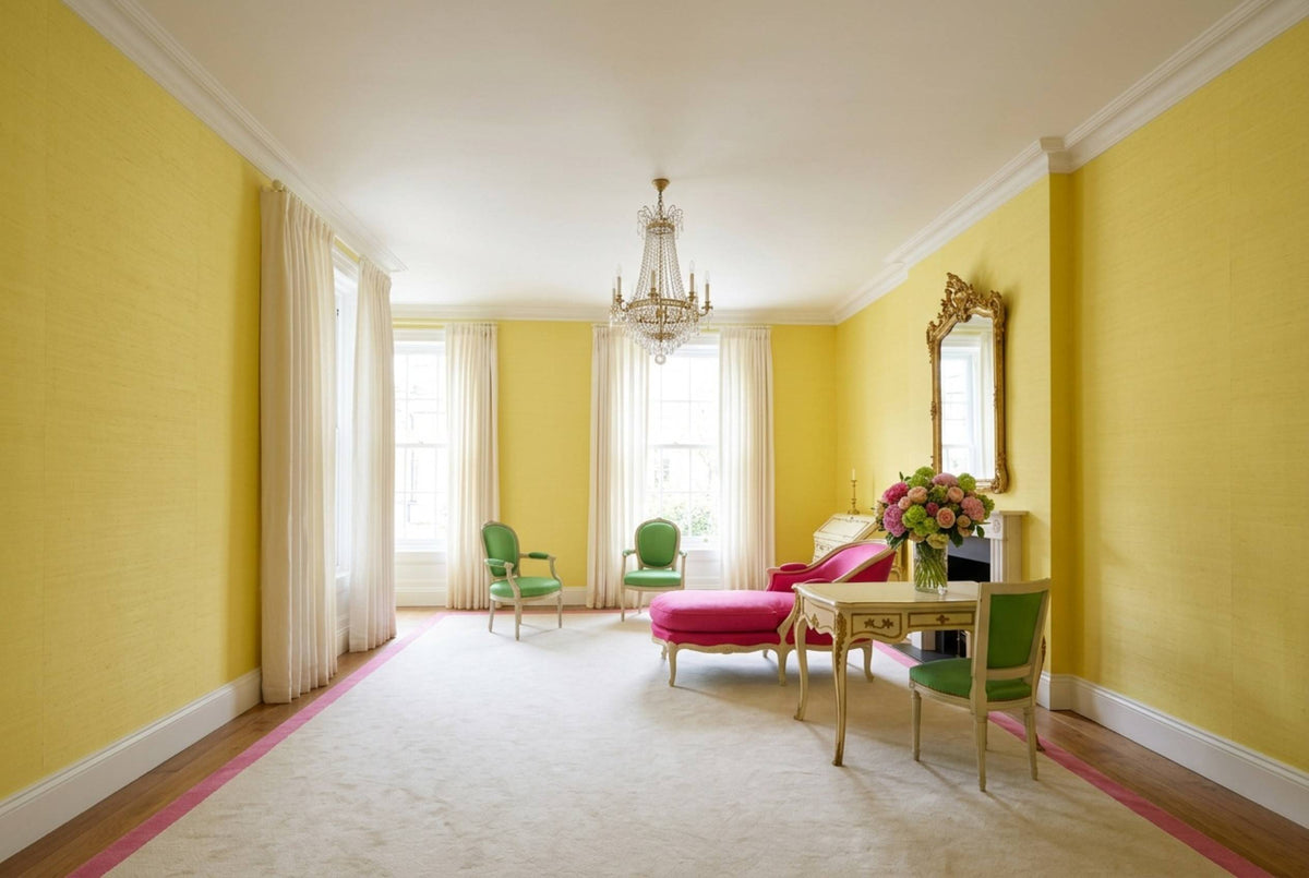 SS26 Lemon — Silk-Finish Solid Color Wallpaper, Room Scene
