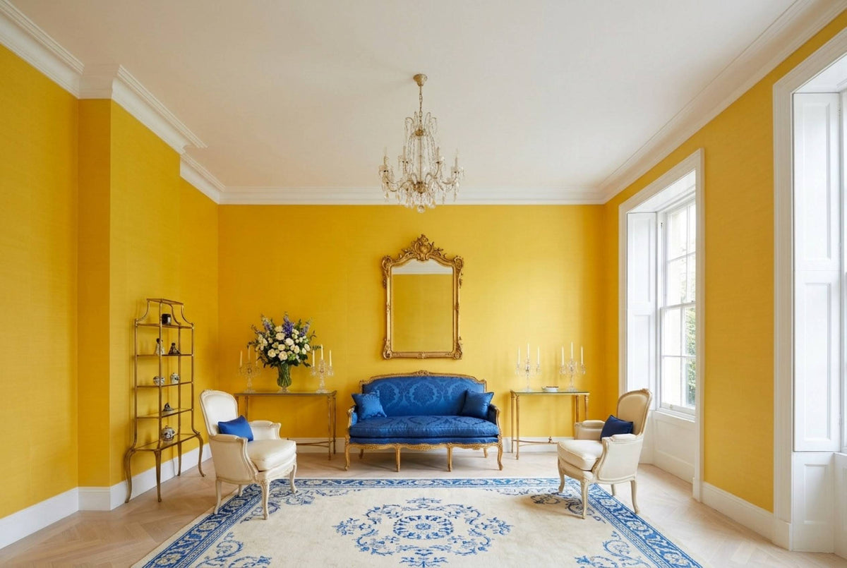 SS27 Imperial Yellow — Silk-Finish Solid Color Wallpaper, Room Scene
