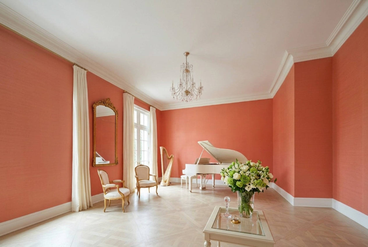 SS29 Coral — Silk-Finish Solid Color Wallpaper, Room Scene