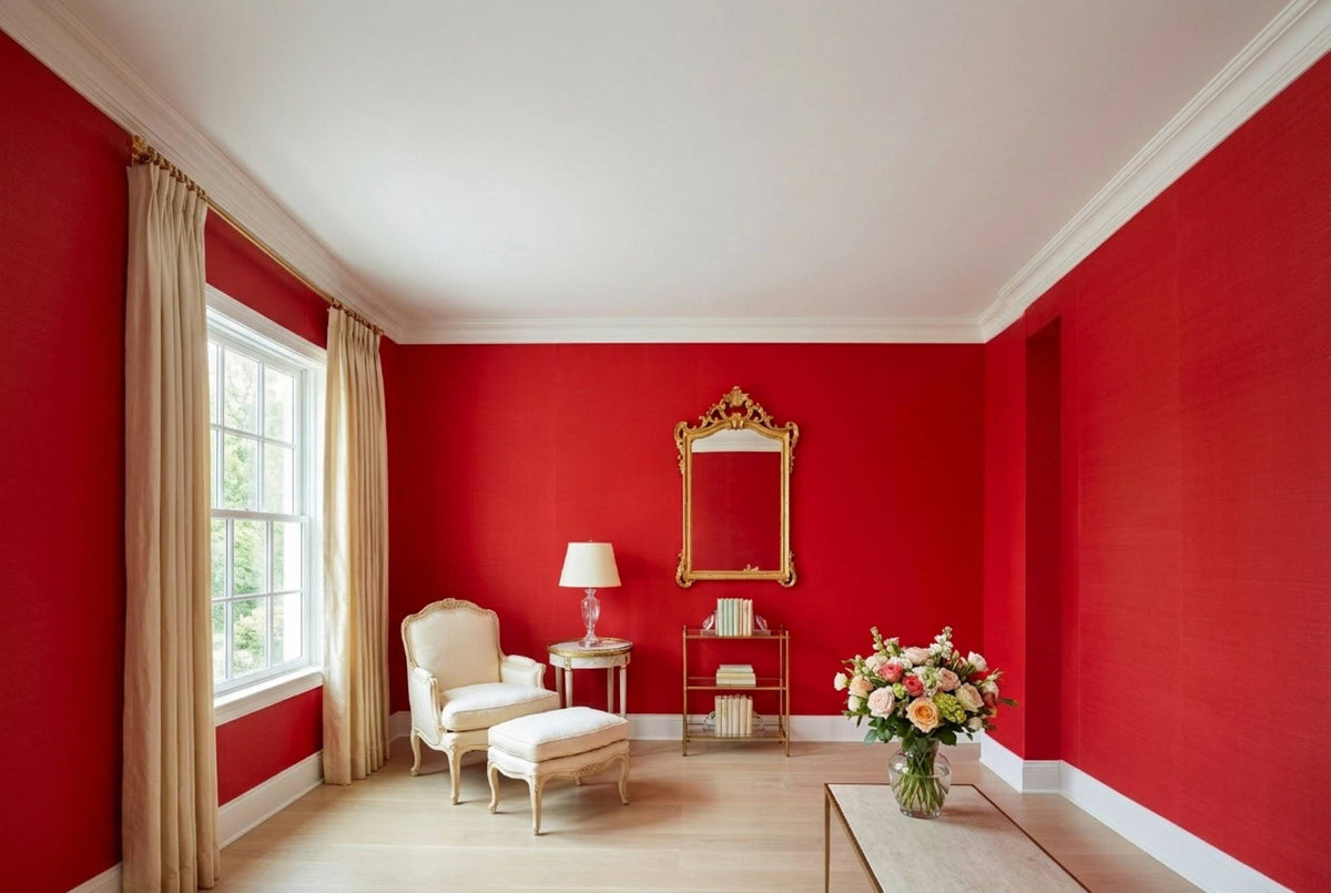 SS30 Chinese Red — Silk-Finish Solid Color Wallpaper, Room Scene