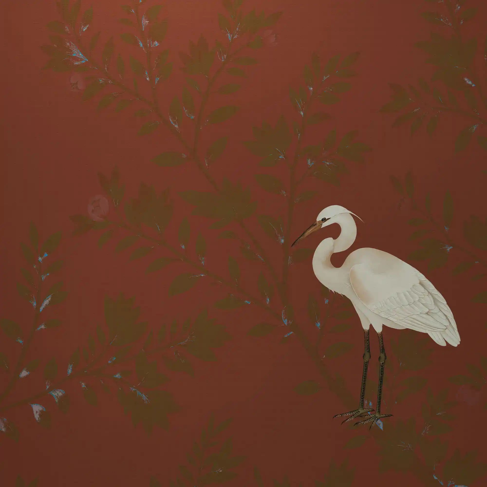 令人惊叹的棕色鸟类主题中国风墙纸，具有精美的艺术细节。