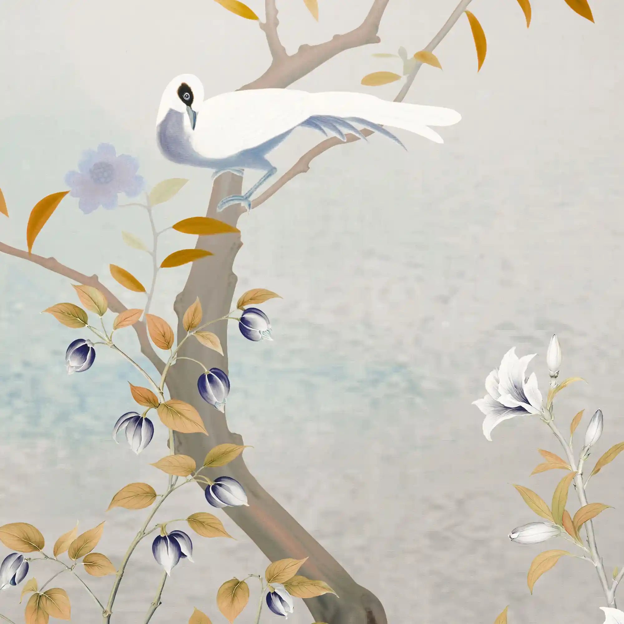 冷色调中国风墙纸特写，显示出精细的渐变细节和优雅的图案。