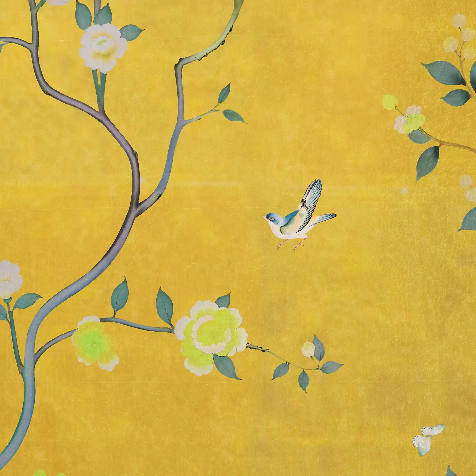 绿色花朵金属叶 Chinoiserie 壁纸细节2