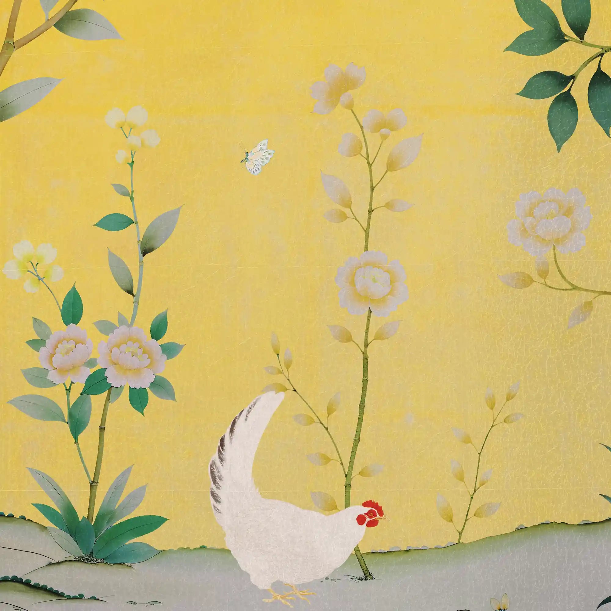 绿色花朵金属叶 Chinoiserie 壁纸细节1