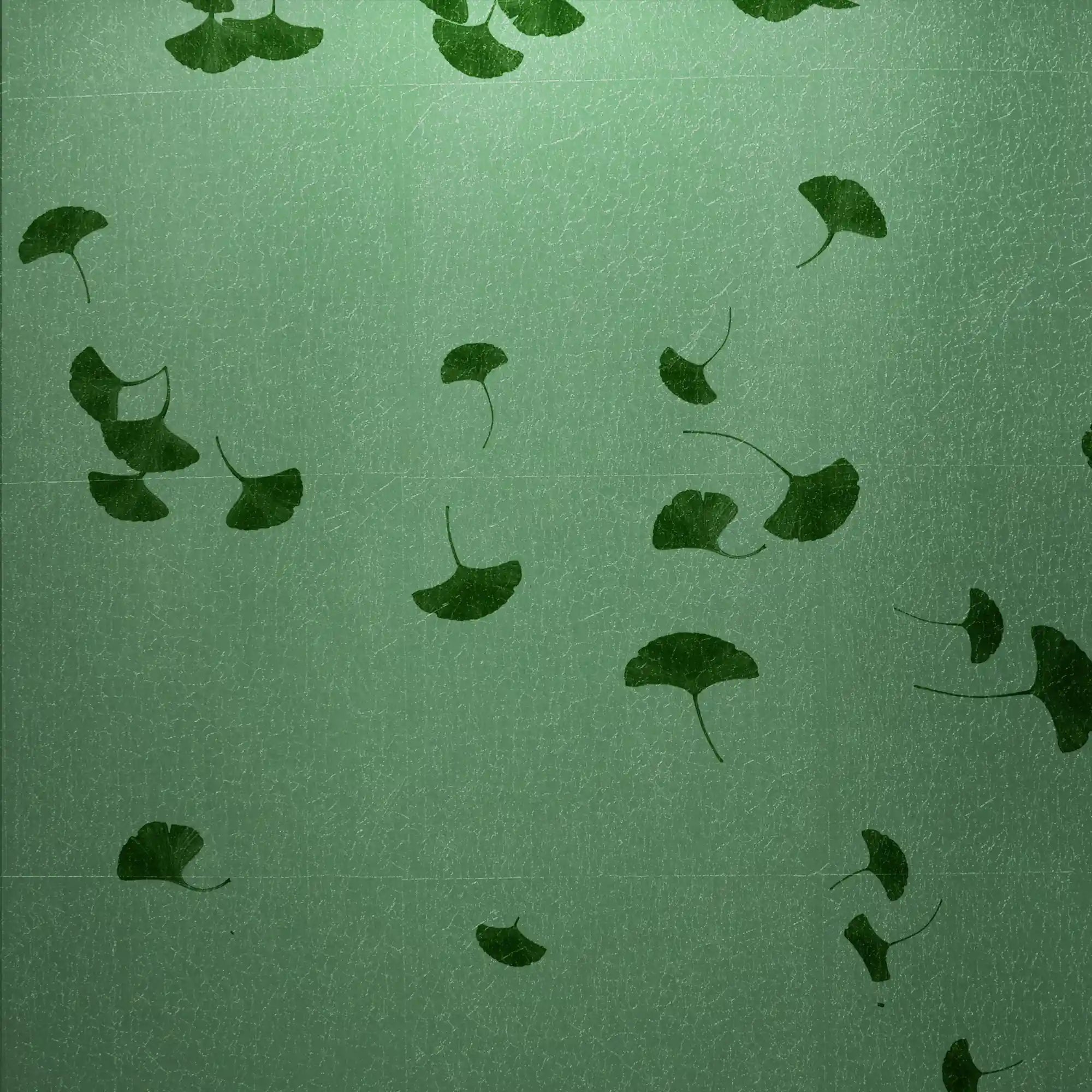 中国风绿叶壁纸特写，显示出细致的金属叶脉。