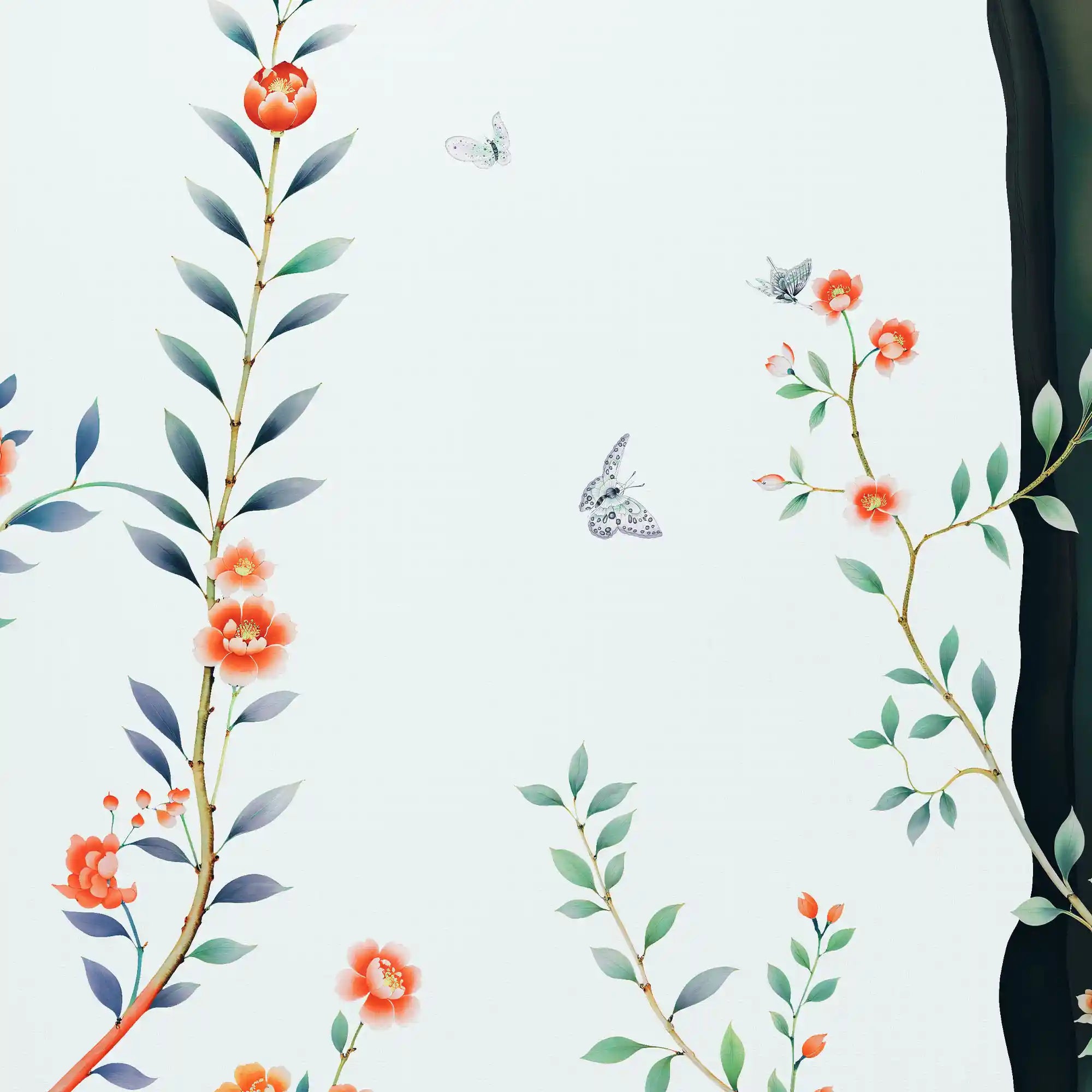 带有精致花卉图案和优雅纹理的粉彩中国风墙纸。