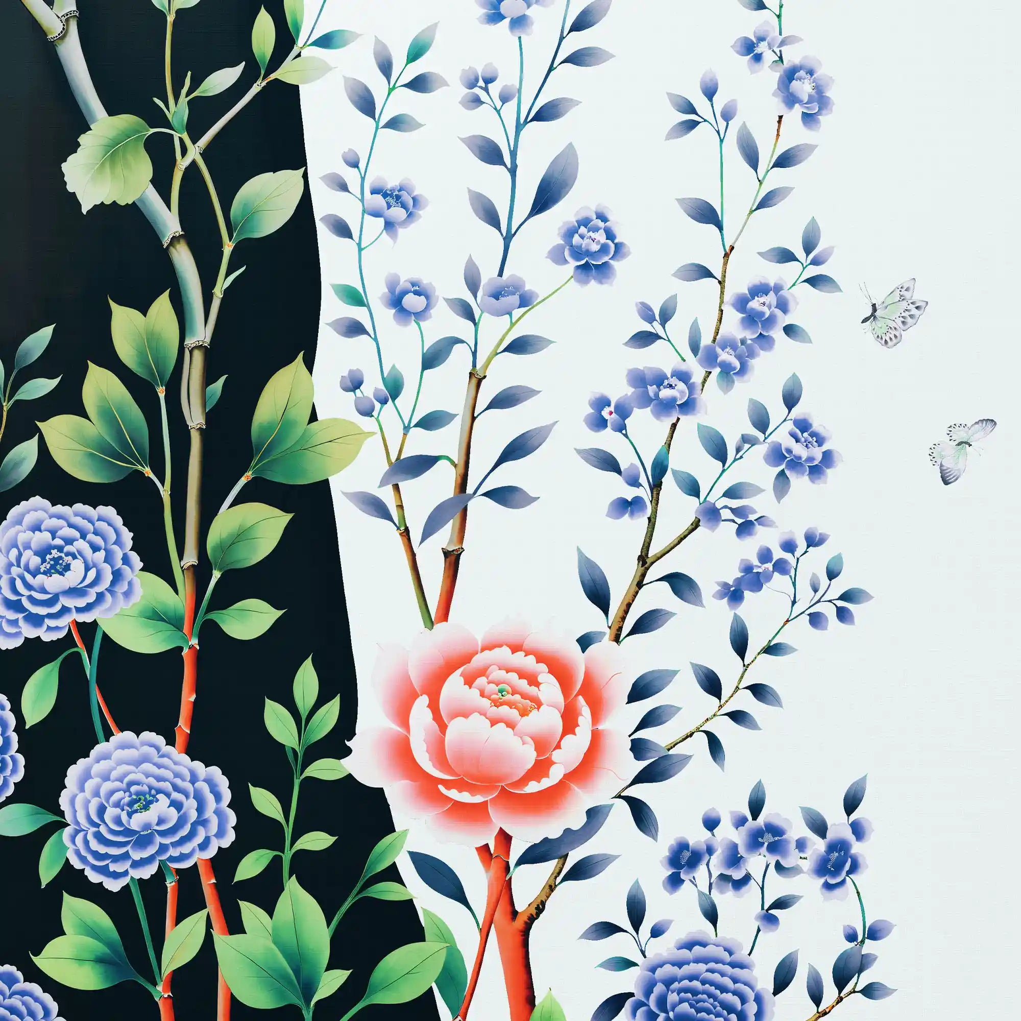 粉彩中国风墙纸特写，显示出微妙的色调渐变和精美细节。