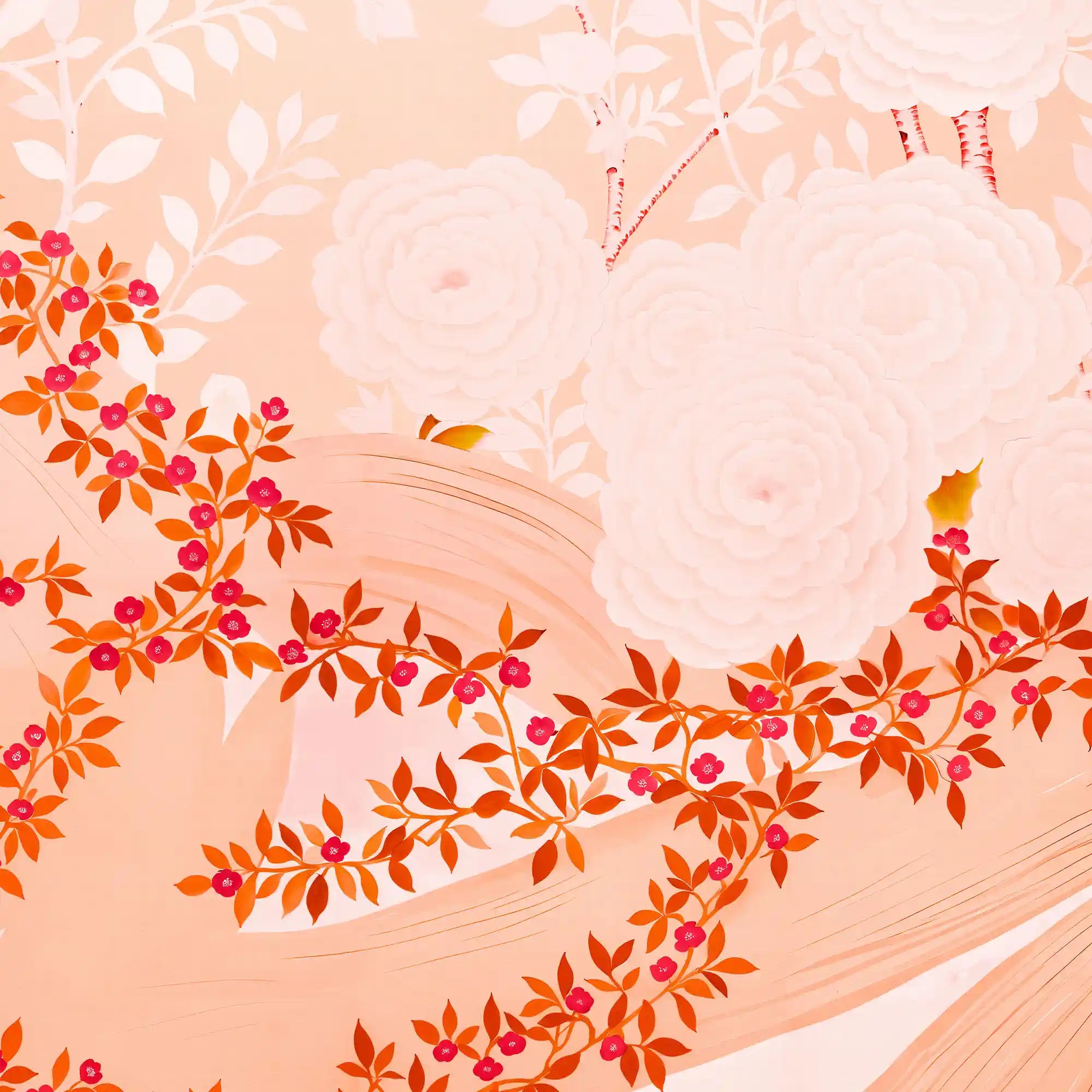 柔和的桃红色中国风墙纸，带有优雅的花朵纹理和经典的饰面。