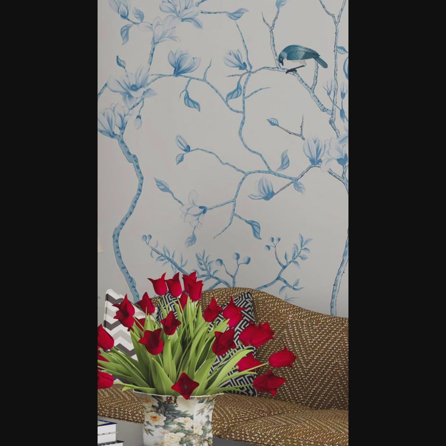 SI-014 快乐的喜鹊和含苞待放的花朵