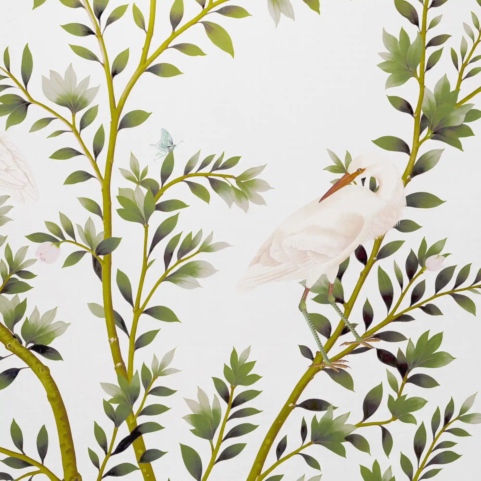 优雅的白色中国风墙纸，展现出精致的花卉图案和经典的艺术纹理。