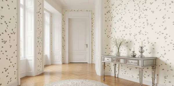Ginkgo Chinoiserie wallpaper in hallway, elegant and bright